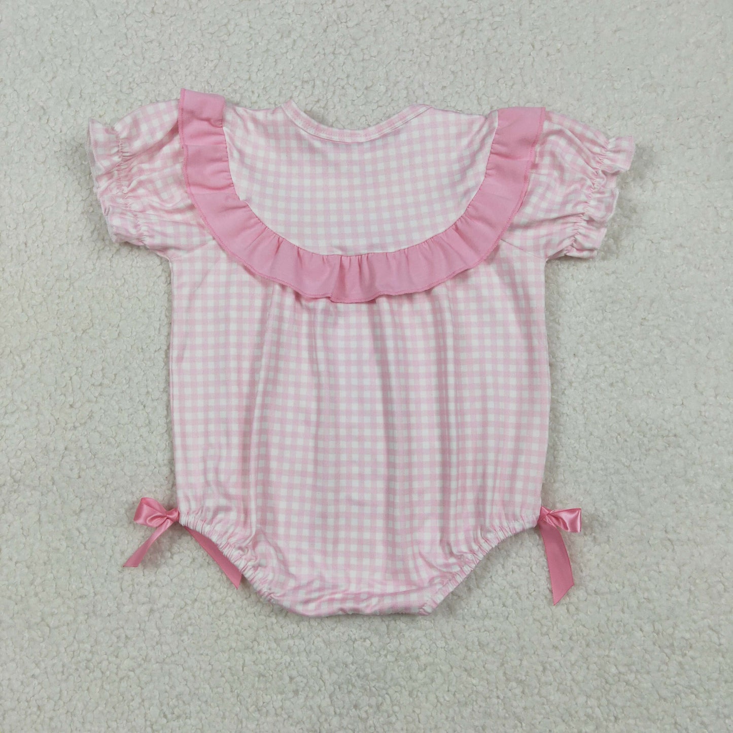 SR3565 Easter Bunny Chick Flower Bows Pink Plaid Short Sleeve Girls Bubble Romper 202512 RTS