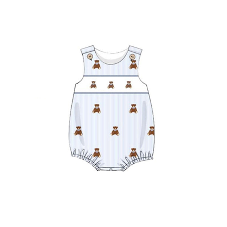 MOQ 5 PCS preorder SR3570 Teddy Bear Blue Stripe Sleeveless Boys Bubble Romper 202511