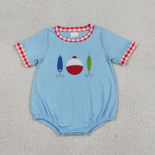 Sibling Matching Clothes Fishing Pattern Embroidered Blue Short Sleeve Boys Outfit 202604 RTS