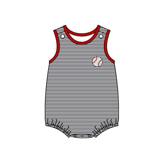 MOQ 5 PCS preorder SR3580 Baseball Black Stripe Sleeveless Boys Bubble Romper 202511 Sibling