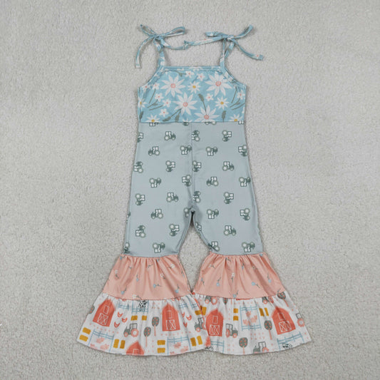 SR3587 Flower Trucks Farm Animals Patchwork Halter Girls Overalls Jumpsuits 20260119 RTS