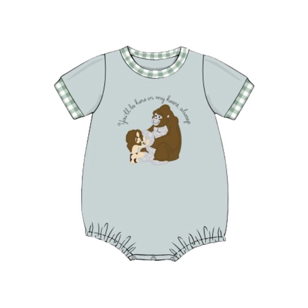 MOQ 5 PCS preorder SR3588 You will always be in my heart, always.  Gorilla Blue Green Short Sleeve Boys Bubble Romper 202511 Sibling