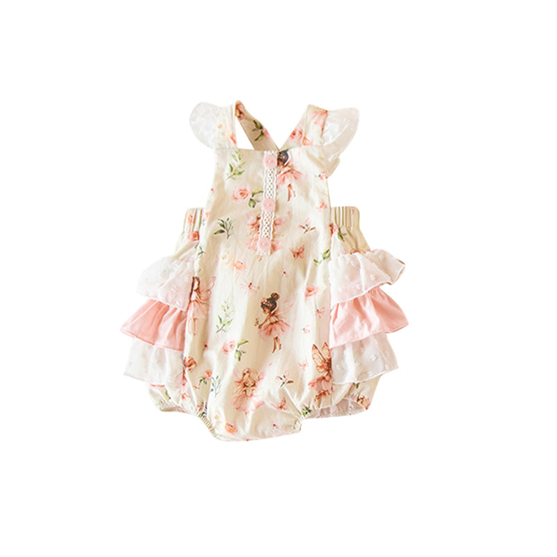 MOQ 5 PCS preorder SR3596 Butterfly Fairy Flower White Lace Ruffle Sleeveless Girls Bubble Romper 202511