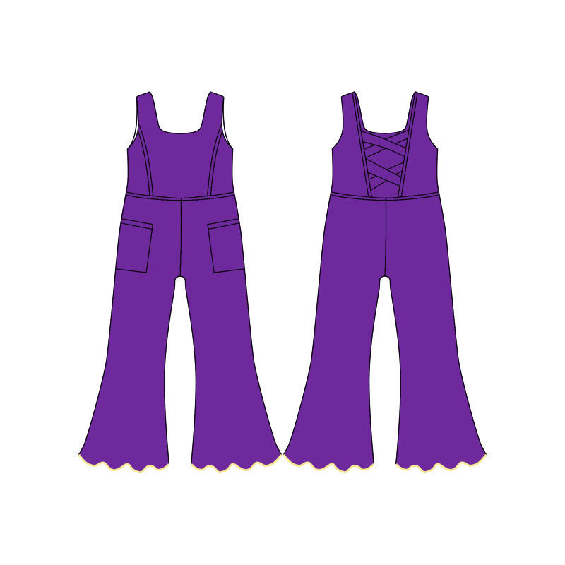 MOQ 5 PCS Preorder SR3599 Solid Purple Pocket Sleeveless Girls Yoga Overalls Jumpsuits 202511