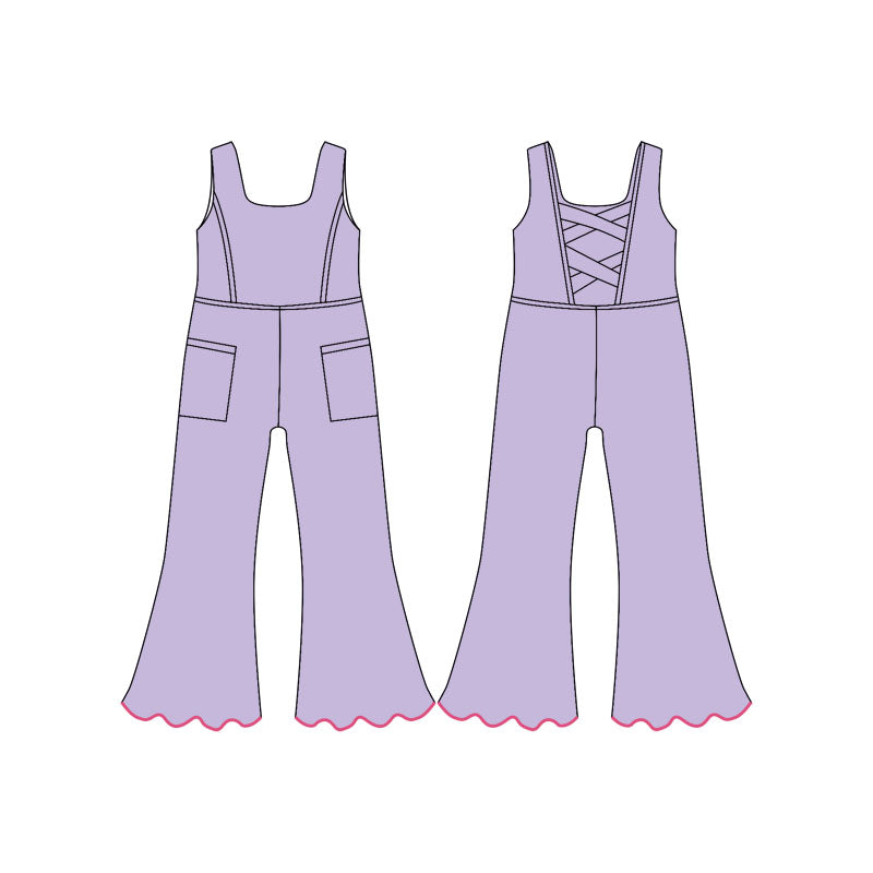 MOQ 5 PCS Preorder SR3600 Solid Light Purple Pocket Sleeveless Girls Yoga Overalls Jumpsuits 202511