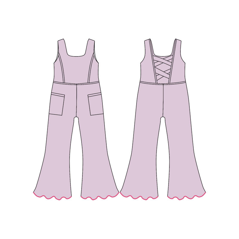 MOQ 5 PCS Preorder SR3601 Solid Pink Purple Pocket Sleeveless Girls Yoga Overalls Jumpsuits 202511
