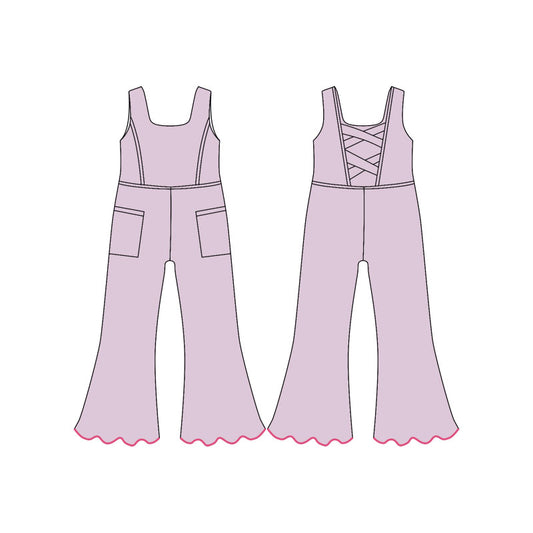 MOQ 5 PCS Preorder SR3601 Solid Pink Purple Pocket Sleeveless Girls Yoga Overalls Jumpsuits 202511