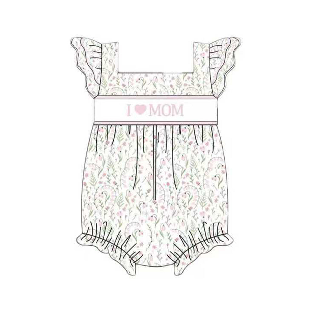 MOQ 5 PCS preorder SR3606 I Love Mom Flower Leaf Flying Sleeve Girls Bubble Romper 202511