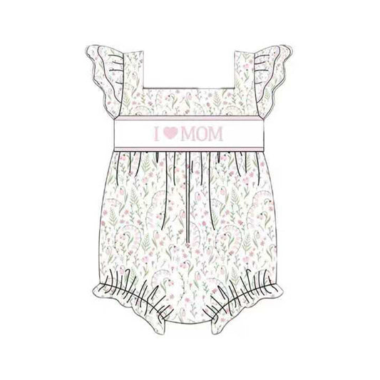 MOQ 5 PCS preorder SR3606 I Love Mom Flower Leaf Flying Sleeve Girls Bubble Romper 202511