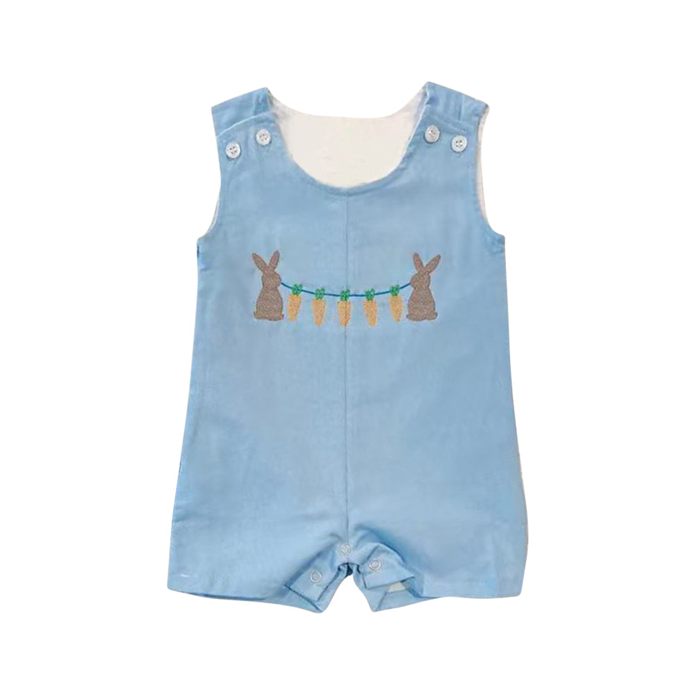 MOQ 5 PCS preorder SR3611 Easter Bunny Carrots Blue Sleeveless Boys Romper 202511