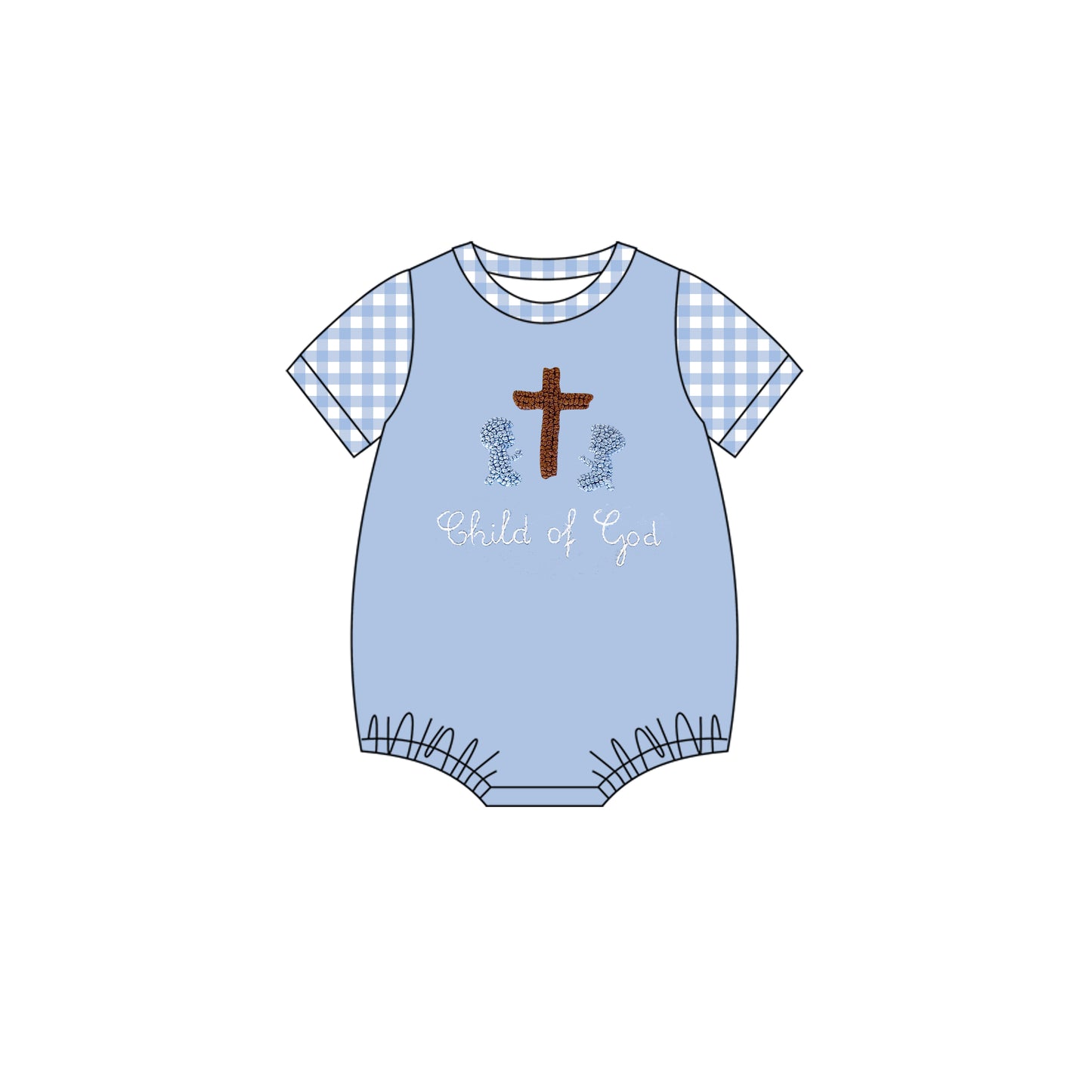 MOQ 5 PCS preorder SR3619 Easter Cross Blue Short Sleeve Boys Bubble Romper 202511