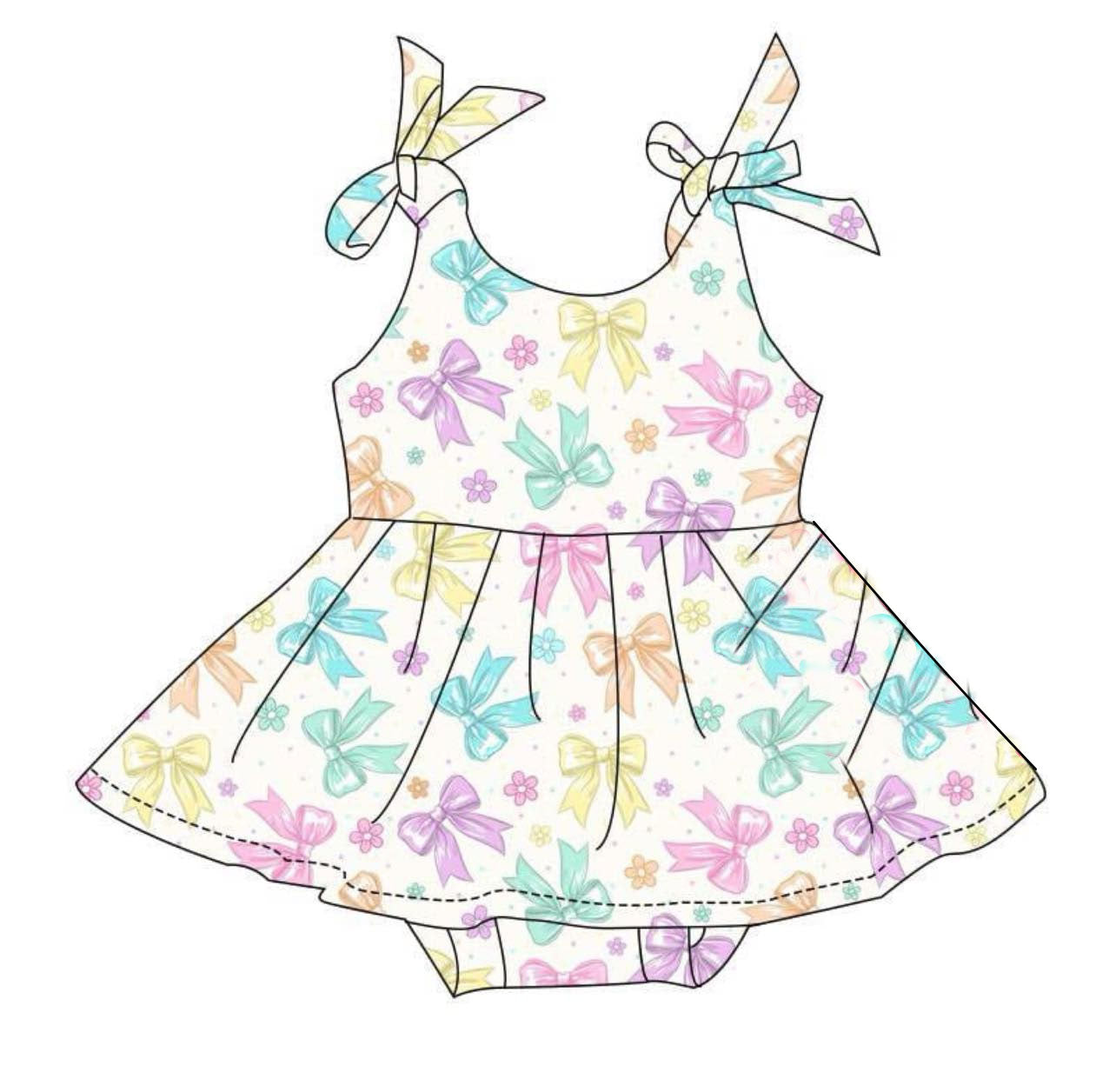 MOQ 5 PCS preorder SR3624 Colored Bows Flower Halter Girls Bubble Romper 202511