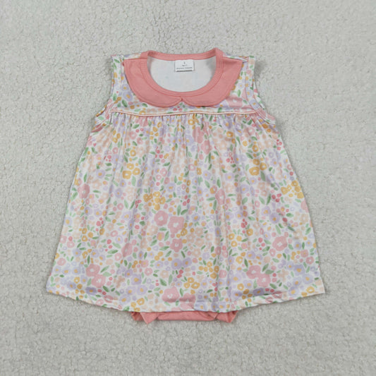 SR3628 Floral Pink Doll Collar Sleeveless Girls Bubble Romper 202601 RTS
