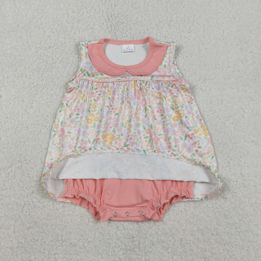 SR3628 Floral Pink Doll Collar Sleeveless Girls Bubble Romper 202601 RTS
