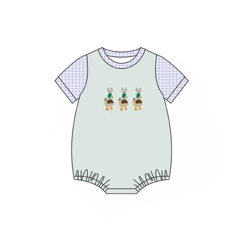 MOQ 5 PCS preorder SR3630 Easter Bunny Ear Ducks Green Short Sleeve Boys Bubble Romper 202511