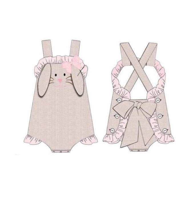 MOQ 5 PCS preorder SR3631 Easter Bunny Ear Sleeveless Girls Bubble Romper 202511