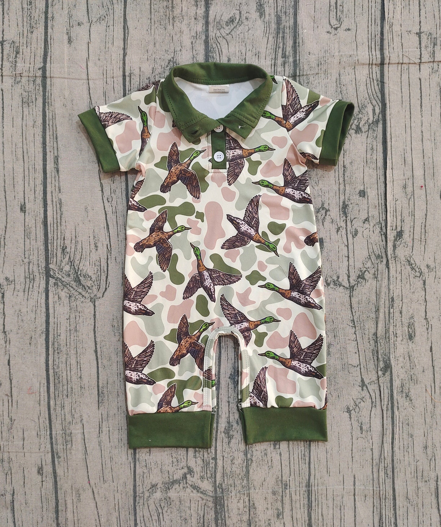 NO MOQ preorder SR3634 Duck Hunting Green Camouflage Polo Short Sleeve Boys Romper 202512
