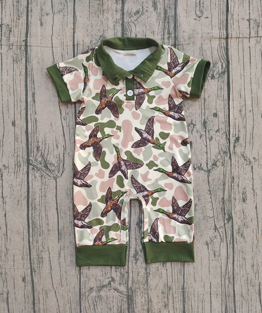 NO MOQ preorder SR3634 Duck Hunting Green Camouflage Polo Short Sleeve Boys Romper 202512