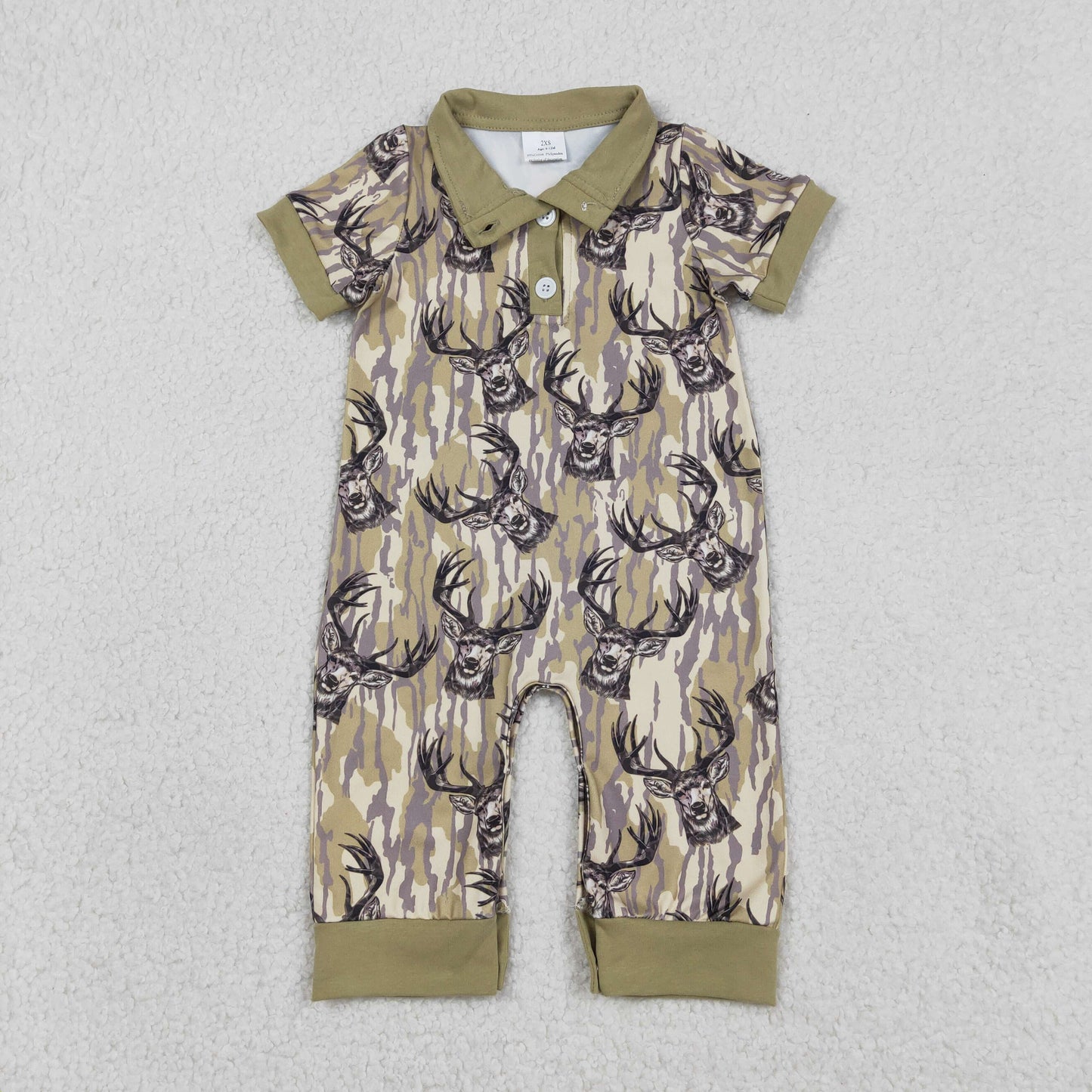 SR3635 Deer Hunting Bows Khaki Camouflage Polo Short Sleeve Boys Romper 202601 RTS