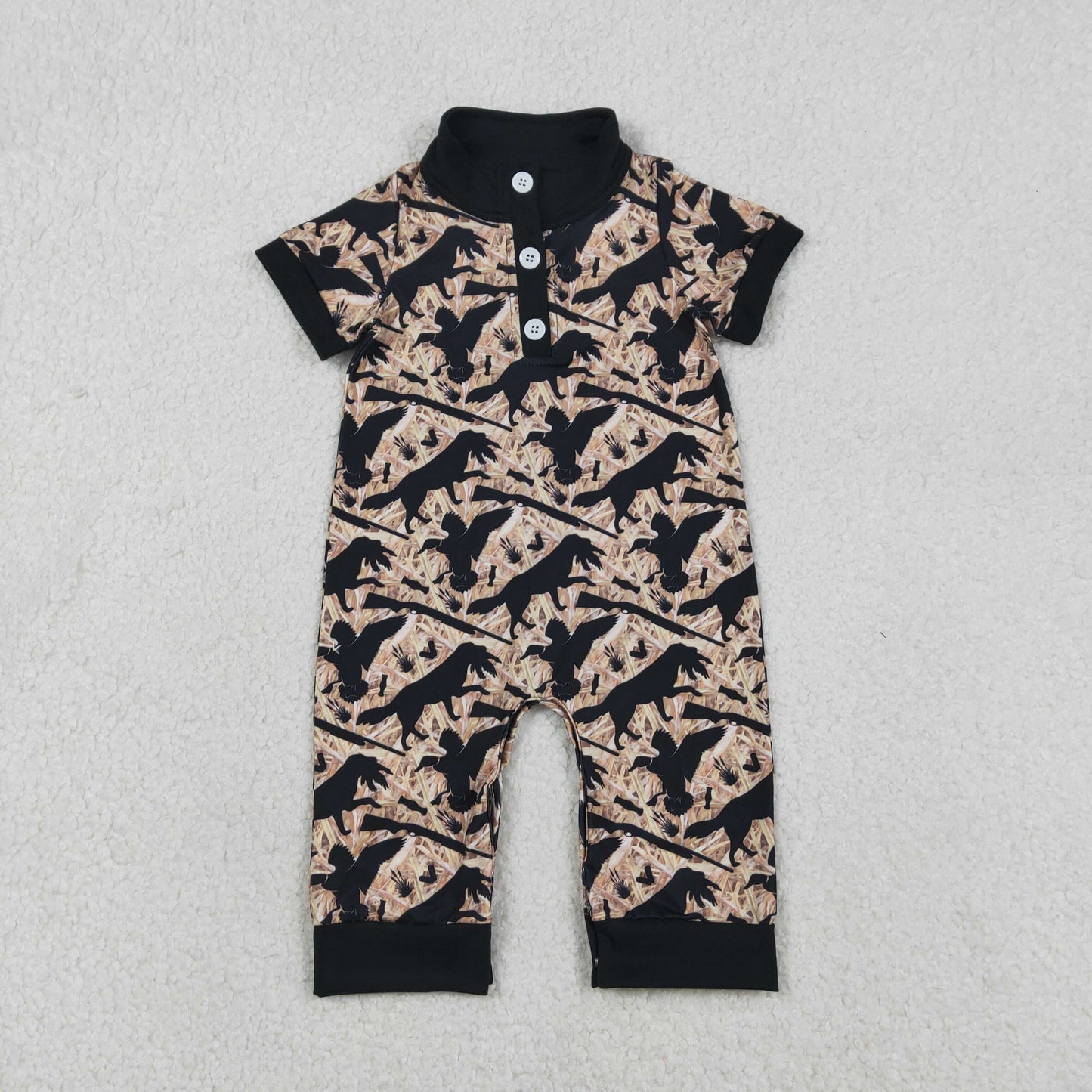 SR3637 Puppy Duck Hunting Black Polo Short Sleeve Boys Romper 202601 RTS