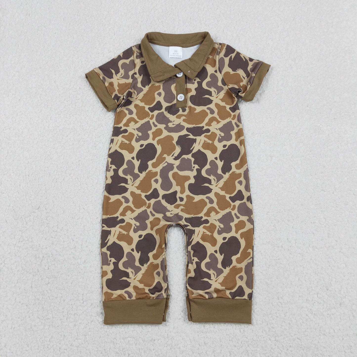 SR3638 Puppy Duck Hunting Brown Polo Short Sleeve Boys Romper 202601 RTS