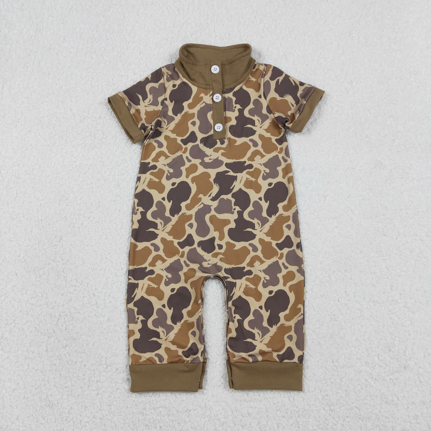 SR3638 Puppy Duck Hunting Brown Polo Short Sleeve Boys Romper 202601 RTS