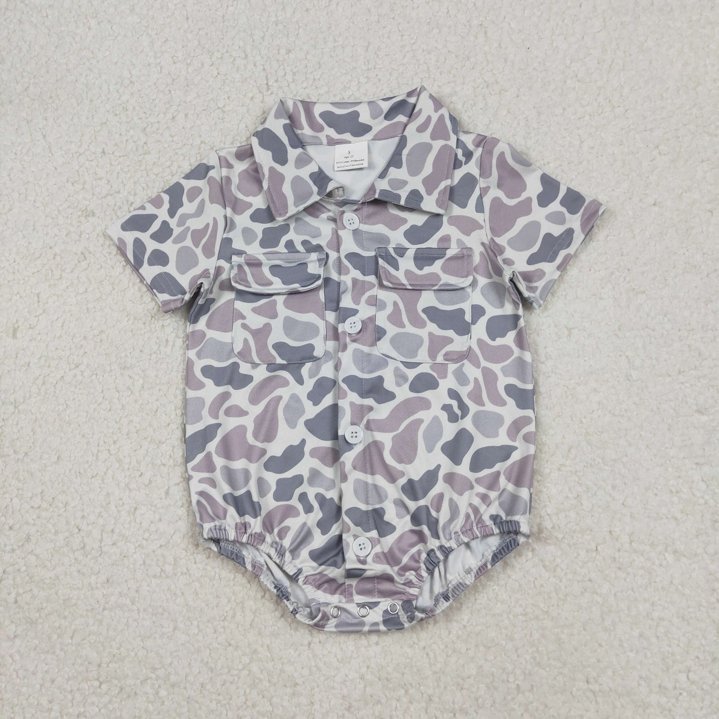 SR3654 Gray Camouflage Buttons Short Sleeve Boys Bubble Romper 202512 RTS