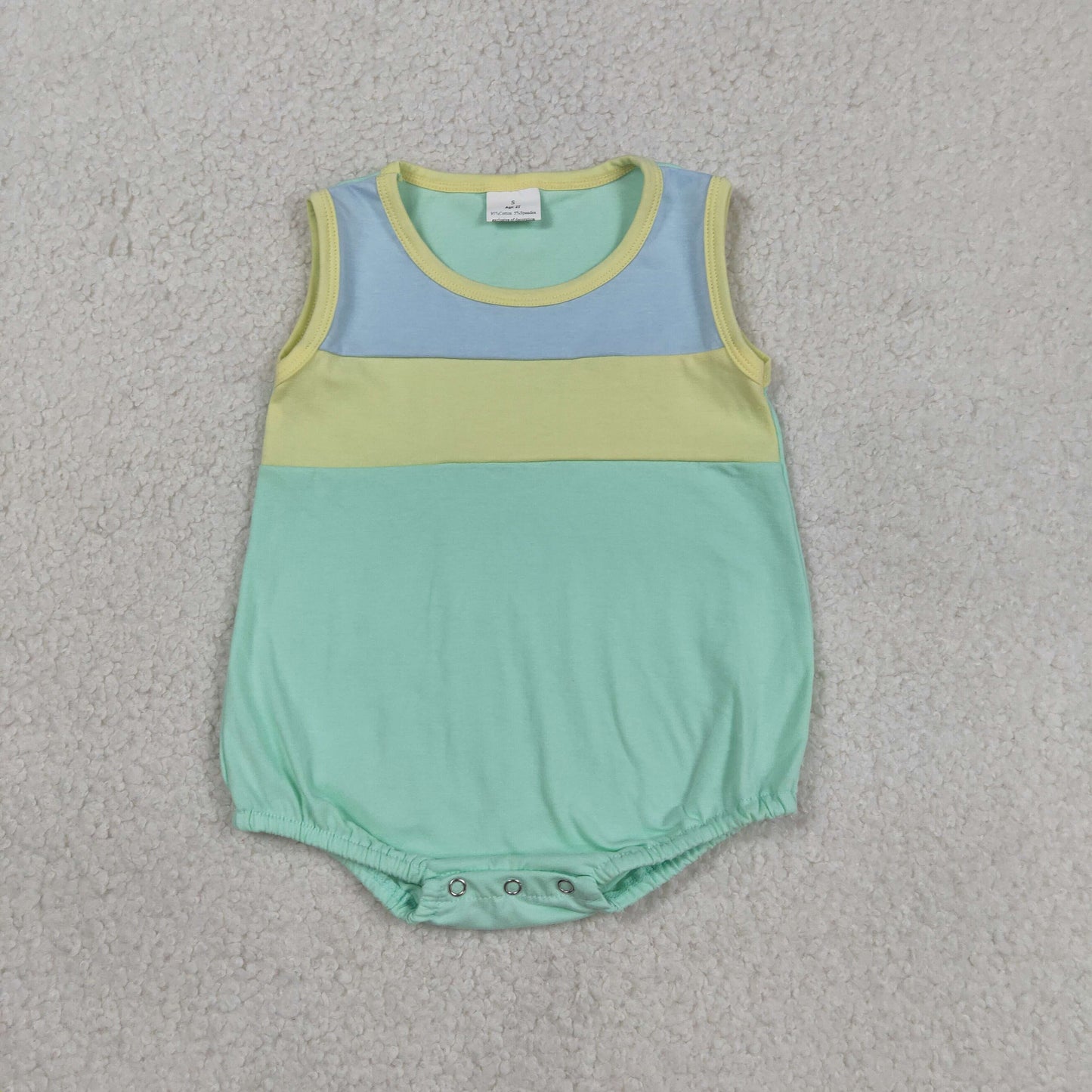 SR3660 Solid Blue Yellow Green Blocked Sleeveless Boys Bubble Romper 202603 RTS