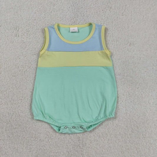 SR3660 Solid Blue Yellow Green Blocked Sleeveless Boys Bubble Romper 202603 RTS
