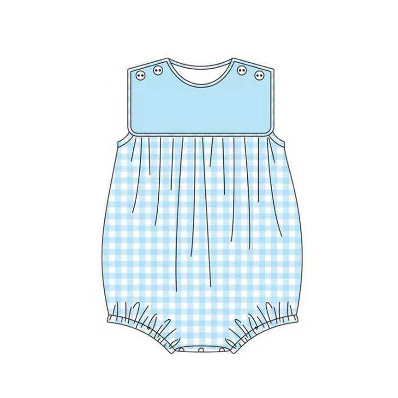 MOQ 5 PCS preorder SR3664 Blue Plaid Sleeveless Girls Bubble Romper 202511