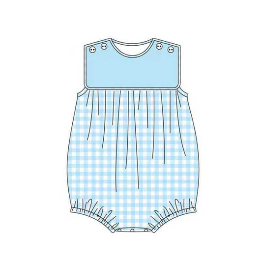 MOQ 5 PCS preorder SR3664 Blue Plaid Sleeveless Girls Bubble Romper 202511