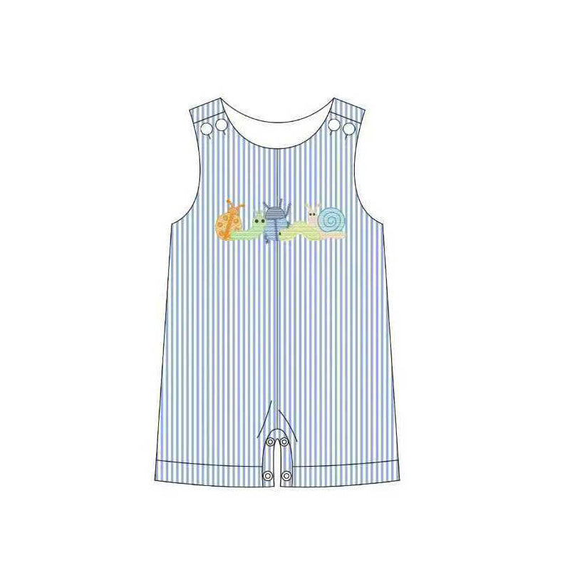 MOQ 5 PCS preorder SR3666 Animal Insect Snail Blue Stripe Sleeveless Boys Romper 202511