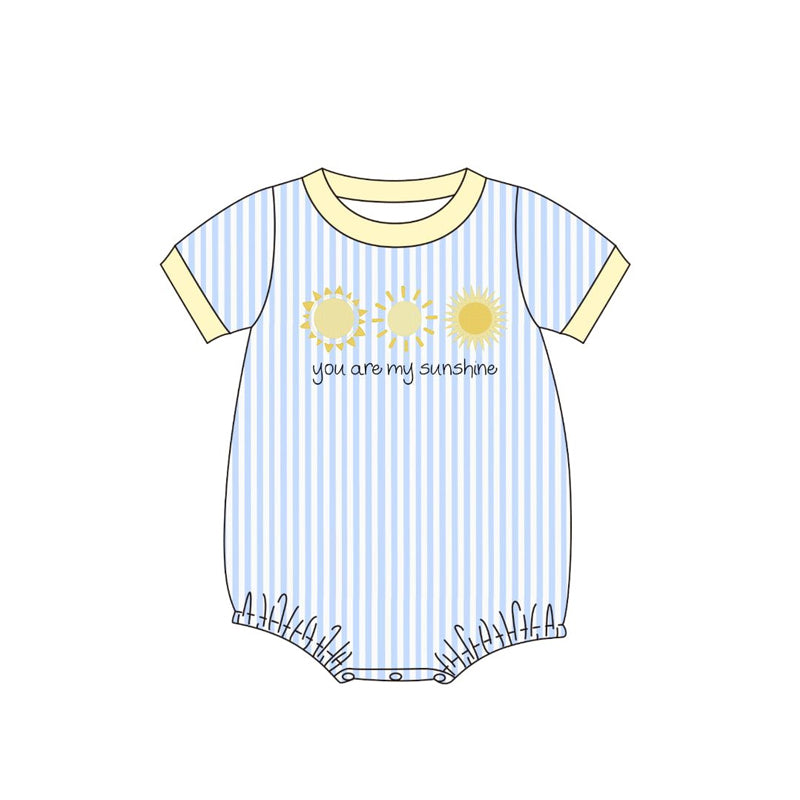 MOQ 5 PCS preorder SR3668 You are my sunshine, Sun Blue Stripe Short Sleeve Boys Bubble Romper 202511 Sibling