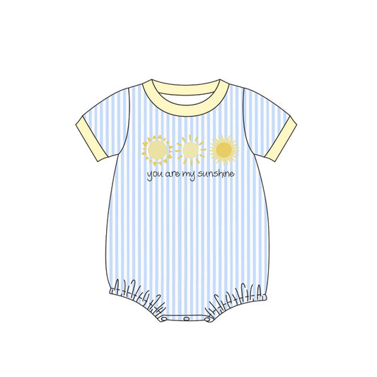 MOQ 5 PCS preorder SR3668 You are my sunshine, Sun Blue Stripe Short Sleeve Boys Bubble Romper 202511 Sibling