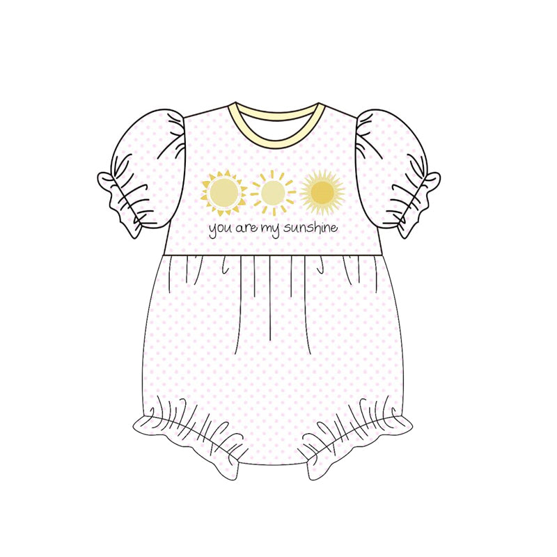 MOQ 5 PCS preorder SR3669 You are my sunshine, Sun Pink Dots Short Sleeve Girls Bubble Romper 202511 Sibling