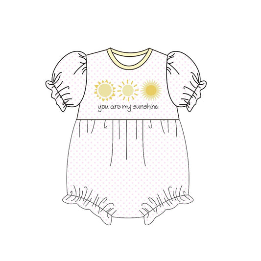 MOQ 5 PCS preorder SR3669 You are my sunshine, Sun Pink Dots Short Sleeve Girls Bubble Romper 202511 Sibling