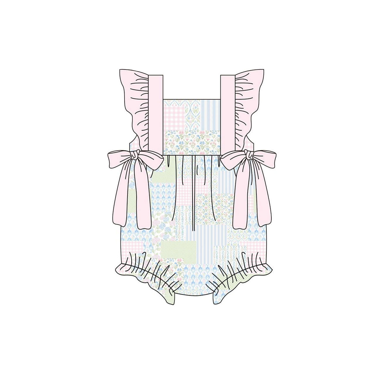 MOQ 5 PCS preorder SR3675 Floral Plaid Pink Ruffle Flying Sleeve Girls Bubble Romper 202511