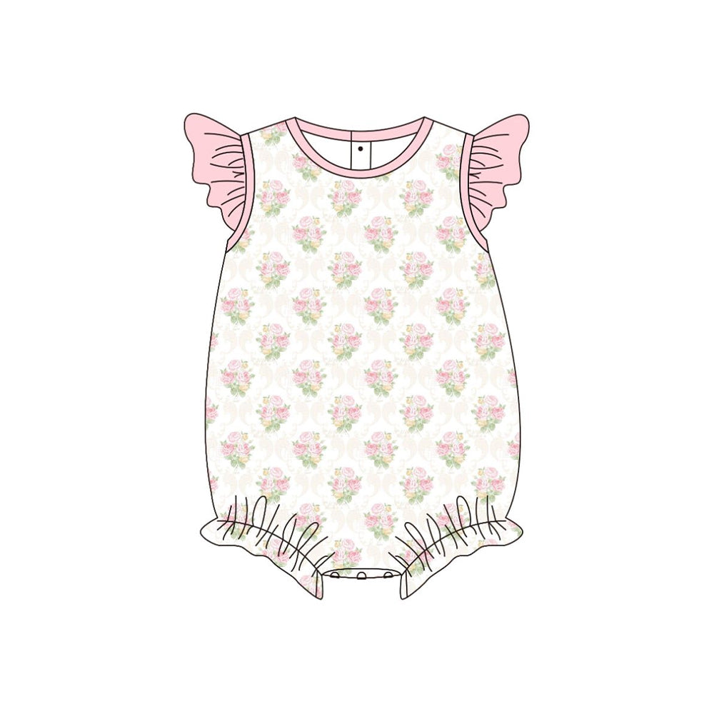 MOQ 5 PCS preorder SR3677 Flower Pink Flying Sleeve Girls Bubble Romper 202511