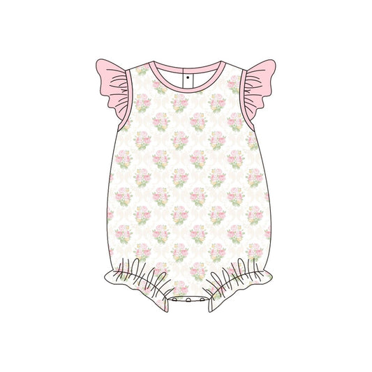 MOQ 5 PCS preorder SR3677 Flower Pink Flying Sleeve Girls Bubble Romper 202511