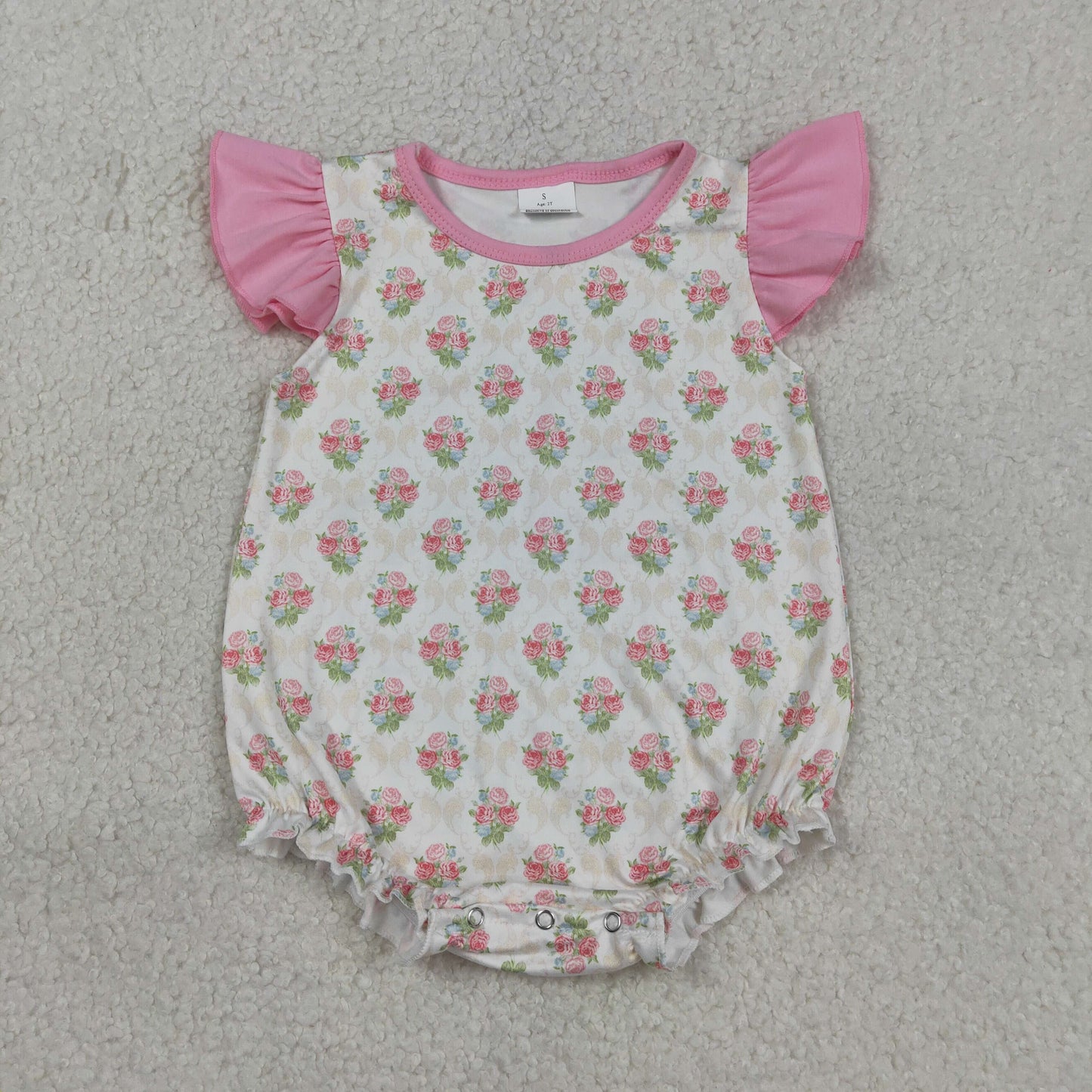 SR3677 Flower Pink Flying Sleeve Girls Bubble Romper 202603 RTS
