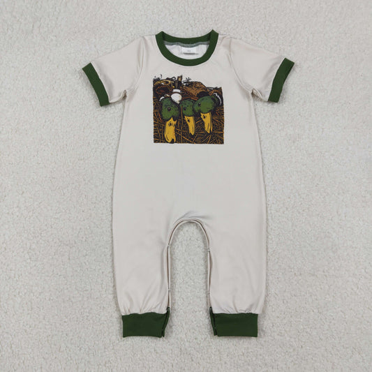 SR3681 Duck Hunting Dark Green O-Neck Beige Short Sleeve Boys Romper 202512 RTS