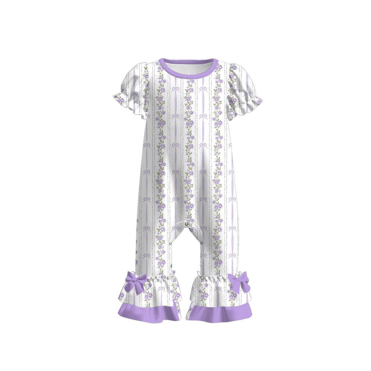 MOQ 5 PCS preorder SR3686 Flower Stripe Purple Bows Short Sleeve Sweet Girls Romper 202511
