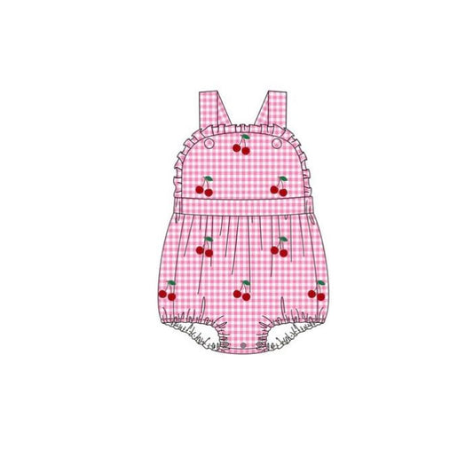 MOQ 5 PCS preorder SR3701 Cherry Rose Pink Plaid Ruffle Sleeveless Girls Bubble Romper 202511