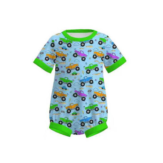 MOQ 5 PCS preorder SR3718 Trucks Blue Green Short Sleeve Boys Bubble Romper 202511