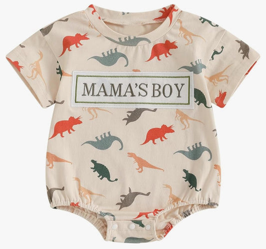 MOQ 5 PCS preorder SR3721 MAMA'S BOY Dinosaur Beige Short Sleeve Boys Bubble Romper 202511