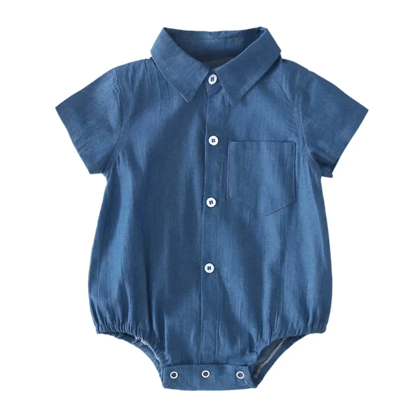 MOQ 5 PCS preorder SR3735 Blue Buttons Polo Short Sleeve Boys Bubble Romper 202512