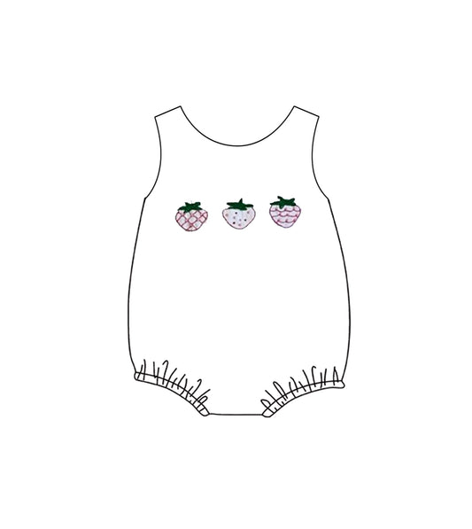MOQ 5 PCS preorder SR3736 Strawberry White Sleeveless Girls Bubble Romper 202512