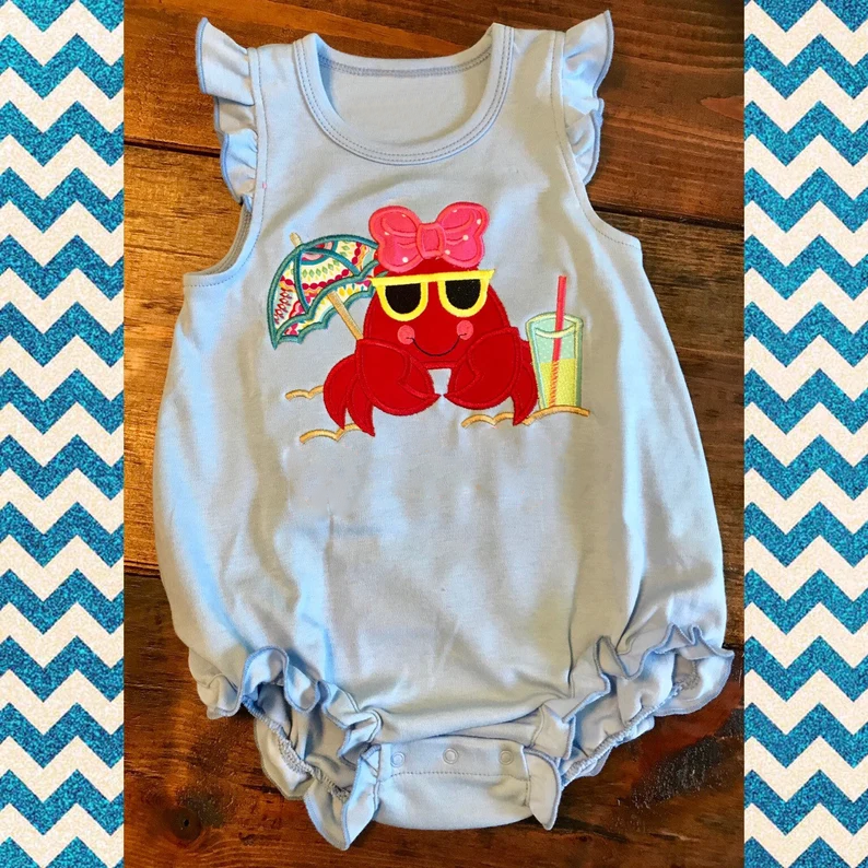 MOQ 5 PCS preorder SR3738 Umbrella Crab Juice Blue Flying Sleeve Girls Bubble Romper 202512