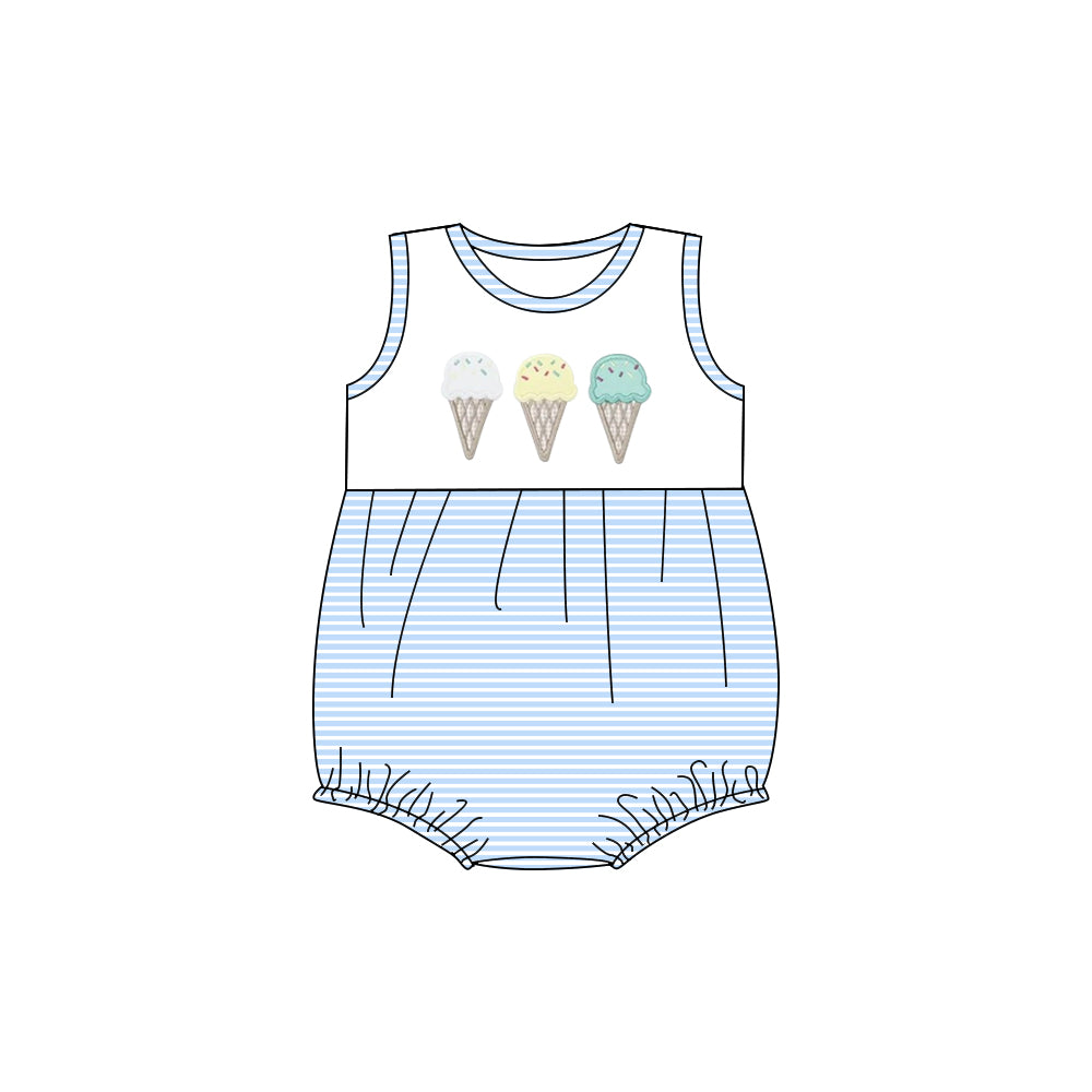 MOQ 5 PCS preorder SR3740 Ice Cream Blue Stripe Sleeveless Girls Bubble Romper 202512