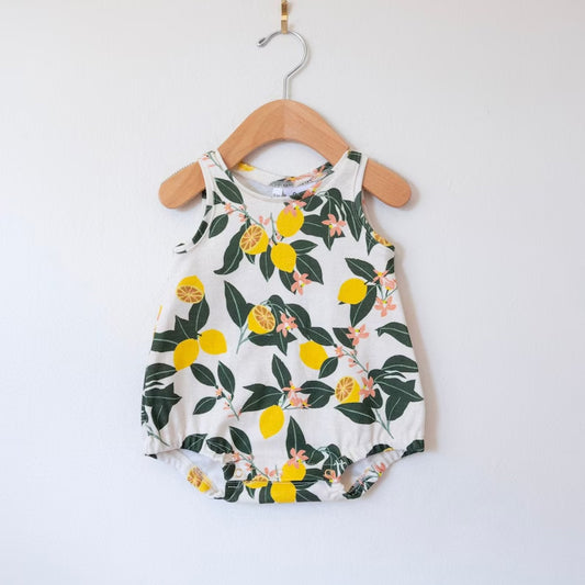 MOQ 5 PCS preorder SR3744 Lemon Fruit Leaf Sleeveless Girls Bubble Romper 202512